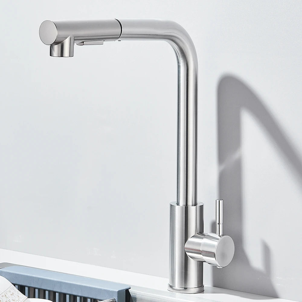 Black Pull Out Kitchen Sink Faucet Two Model Stream Sprayer Nozzle Stainless Steel Hot Cold Wate Mixer Tap Deck