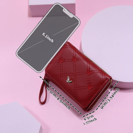 Ladies Large Capacity Butterfly Embroidery Clutch Wallet Tri-Fold Multi-Card Slot Zipper Coin Purse Fashionable Handbag.