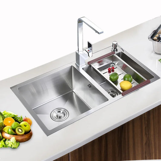Stainless steel double sink, kitchen , vegetable basin, thickened countertop and undercounter basin, double basin, dishwasher