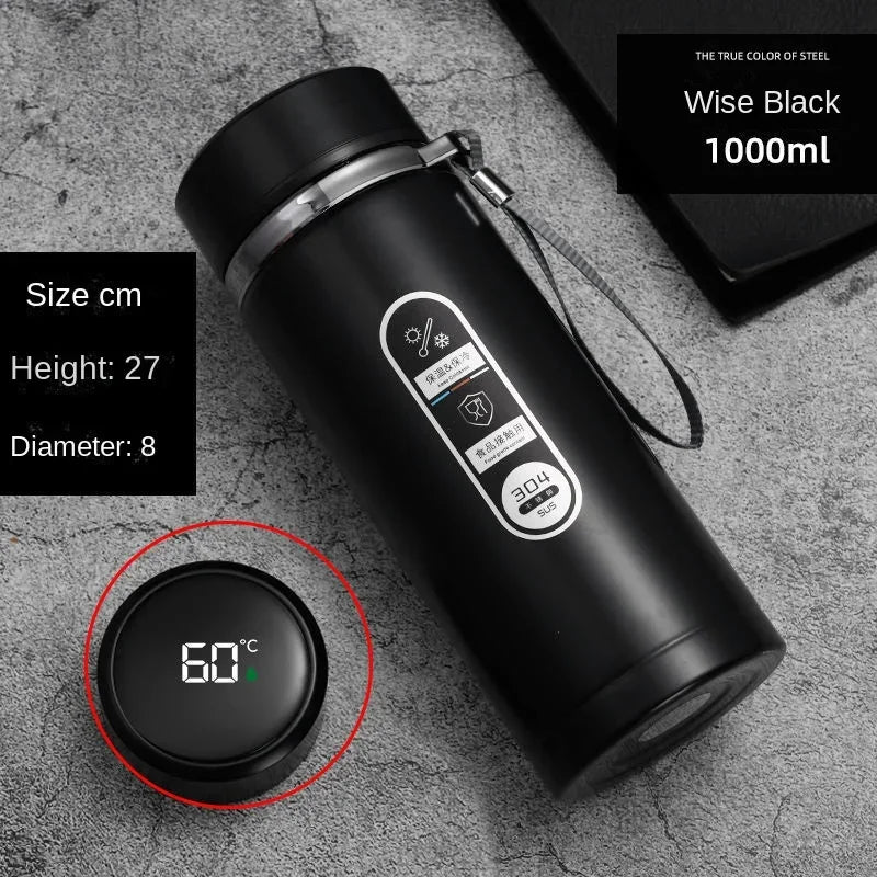 800ML-1L Stainless Steel Thermos Bottle 304 Tea Bottle Car Vacuum Bottle with LED Temperature Display Portable Drinking Cup