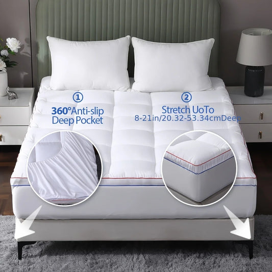 Cooling Mattress Topper , Extra Thick Mattress Pad Pillow Top Mattress Cover Quilted Fitted Mattress Protector.