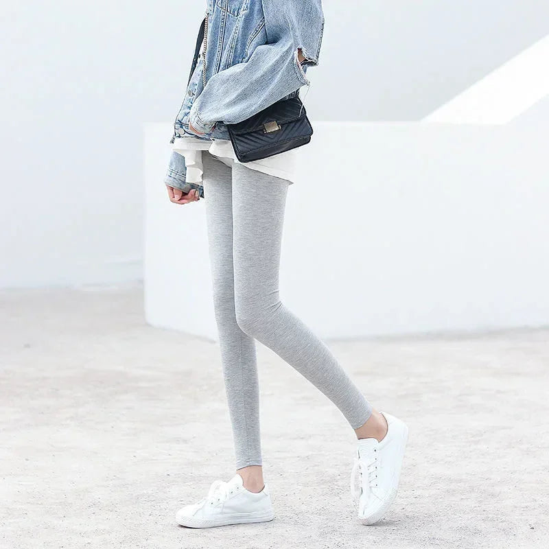 Hoch taillierte, dünne Leggings aus Modal-Baumwolle, Übergröße, Sicherheitshose, elastische Oberbekleidung, Leggings mit mittlerer Taille für Damen