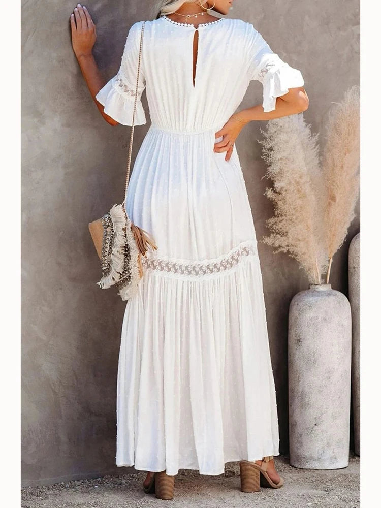 Fitshinling Spitze Spleiß Maxi Party Kleider Frauen tiefen V-Ausschnitt sexy lange Pareo weibliche Flare Ärmel weißes Kleid Tanz tragen Kostüm