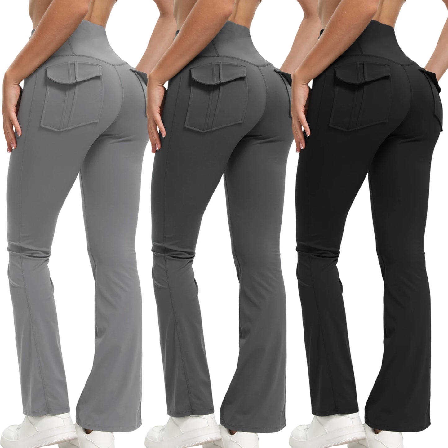Damen-Leggings mit ausgestellten Taschen, weiche Yoga-Hose im Cargo-Stil, hohe Taille, schmale Hose, Fitness- und Bodybuilding-Sportbekleidung