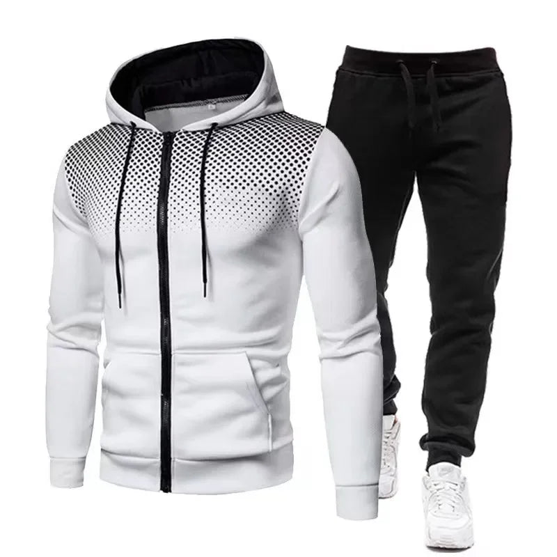 Mode Druck Trainingsanzug für Männer Zipper Mit Kapuze Sweatshirt und Jogginghose Zwei Stücke Anzüge Männlich Casual Fitness Jogging Sport Sets