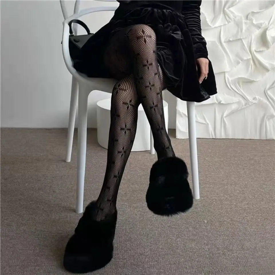 Women Sexy Patterned Fishnet Geometric patterns Pantyhose Slim Legs Long Mesh Tights Ladies Transparent Retro Fish Net Leggings