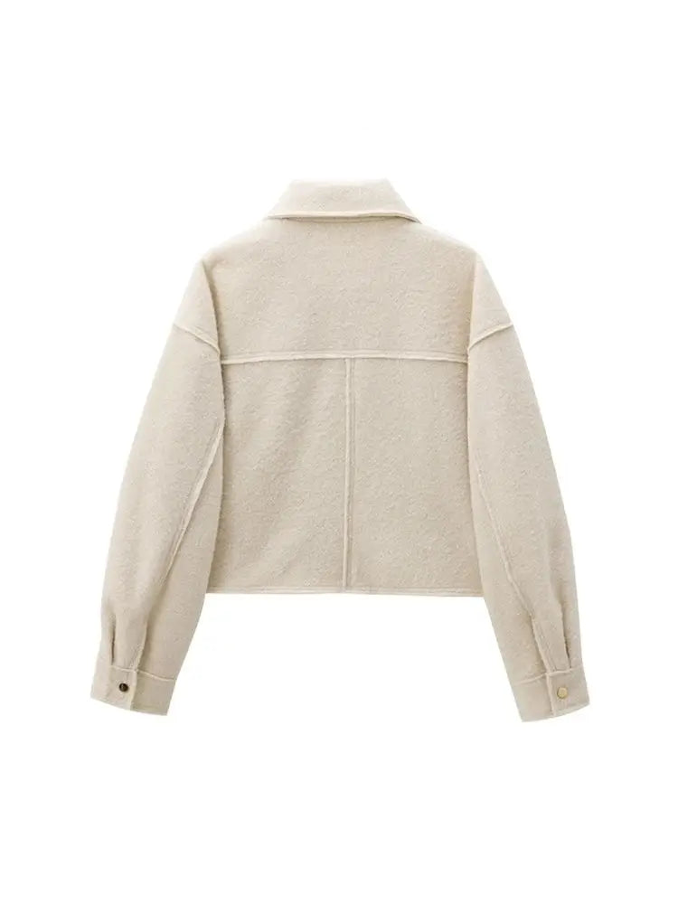TRZA-Kurzjacke mit Taschen für Damen, Langarmmantel, Reißverschluss vorne, Damenoberbekleidung, schicke Oberteile, Mode