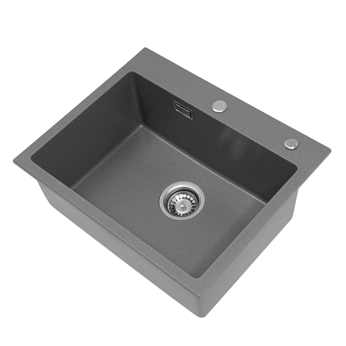Küchenspüle, Quarzstein-Waschbecken, Abflussrohr, Abflusskorb, 55 x 45 cm, drehbarer Abfluss, Waschbecken für Badezimmer