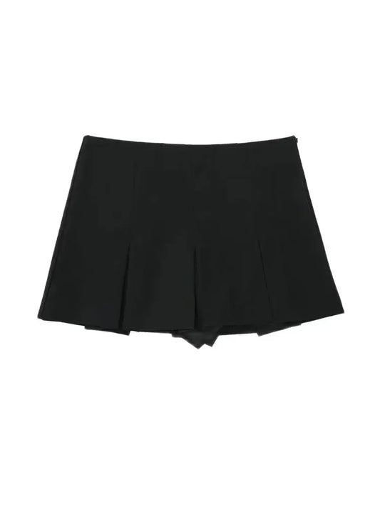 Women Fashion With Pleated Shorts Skirts Vintage High Waist Side Zipper Female Skort Mujer.