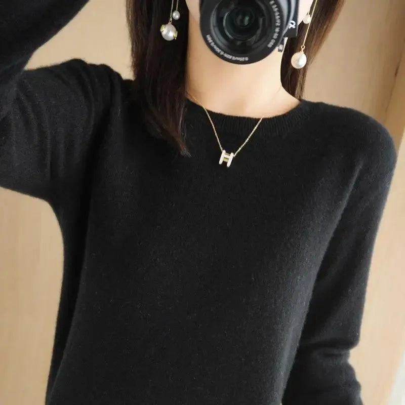 2025 frauen Pullover Frühling Herbst Lange Hülse O-ansatz Pullover Warme Bodenbildung Shirts Koreanische Mode Pullover Strickwaren Weiche Jumper