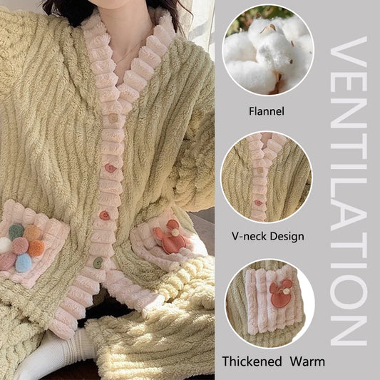 Verdickte Warme Flanell Frauen Nachtwäsche Loungewear Strickjacke Anzug Winter Süße Kawaii Weiche Fee Wind Damen Pyjamas Homewear.