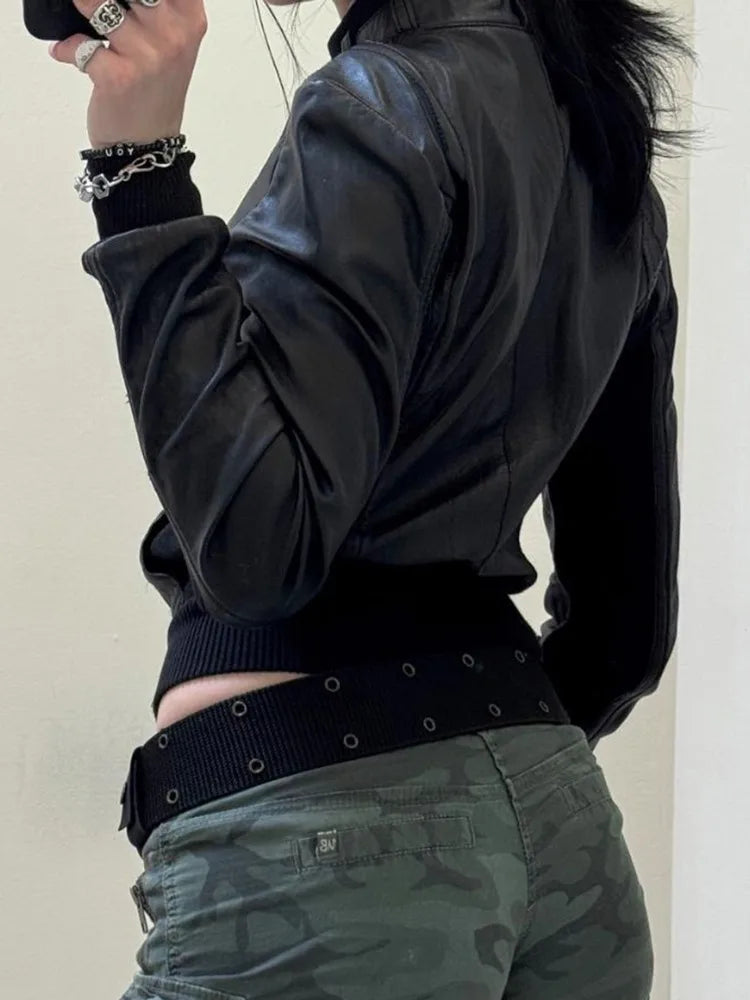 AltGoth Harajuku Streetwear Pu Leder Jacke Mall Gothic Cyber Punk Rollkragen Crop Mäntel Hipster Dark Grunge Rave Outfit Femme