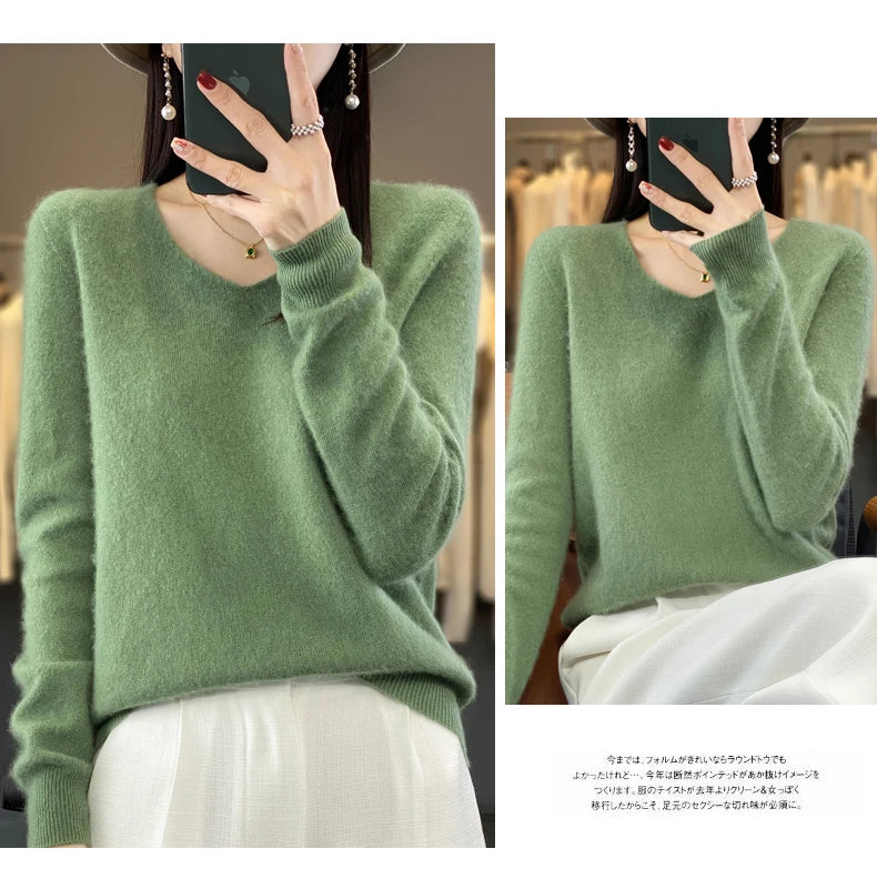 2024 100% Merino Reine Wolle V-ausschnitt Herbst Und Winter Pullover Pullover Neue Kaschmir Pullover frauen Beiläufige Gestrickte Top DMR201