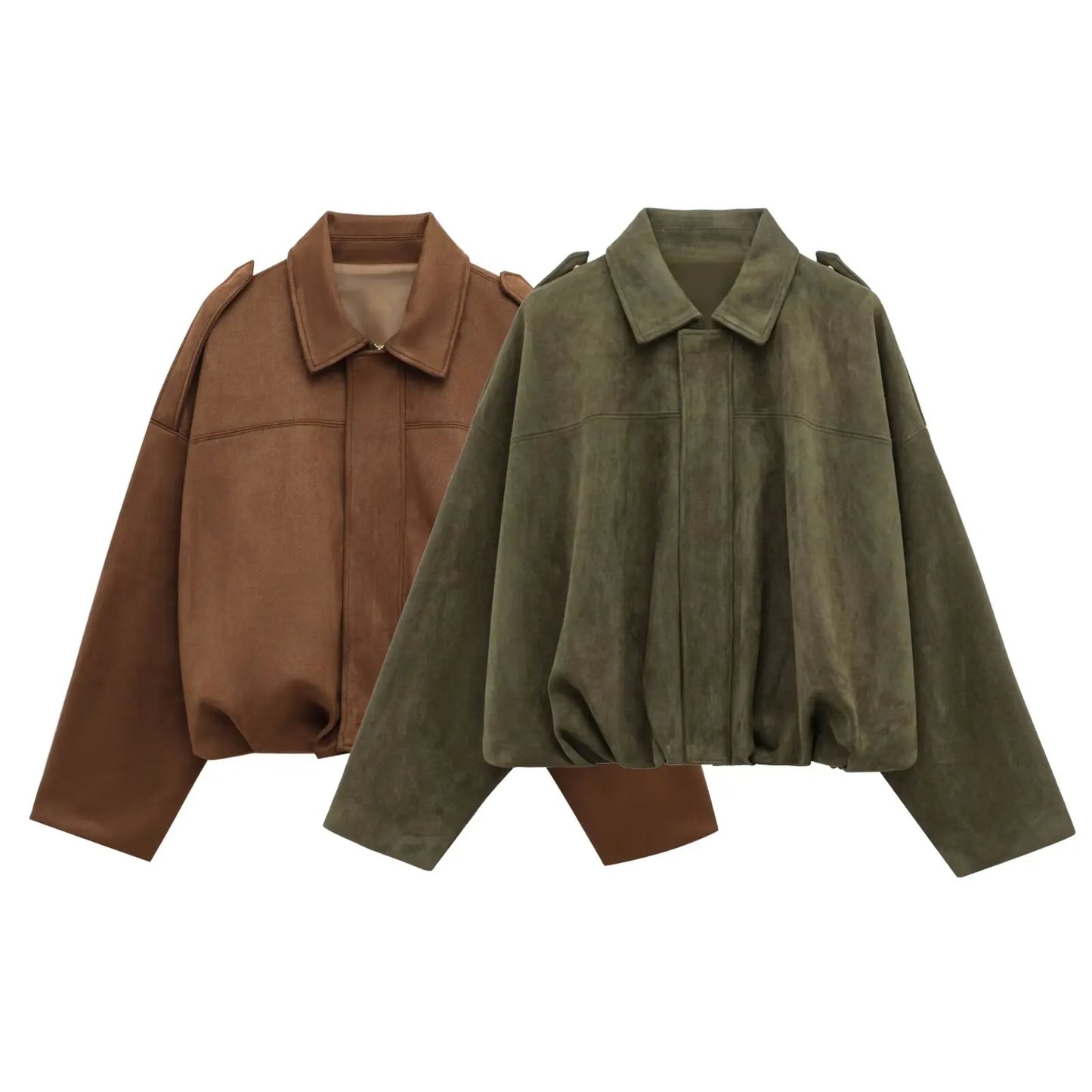 TRAFZA Damen-Jacke mit Wildleder-Textur, High Street, lange Ärmel, Umlegekragen, elastischer Reißverschluss, Knopfleiste, solider, trendiger Frühlingsmantel