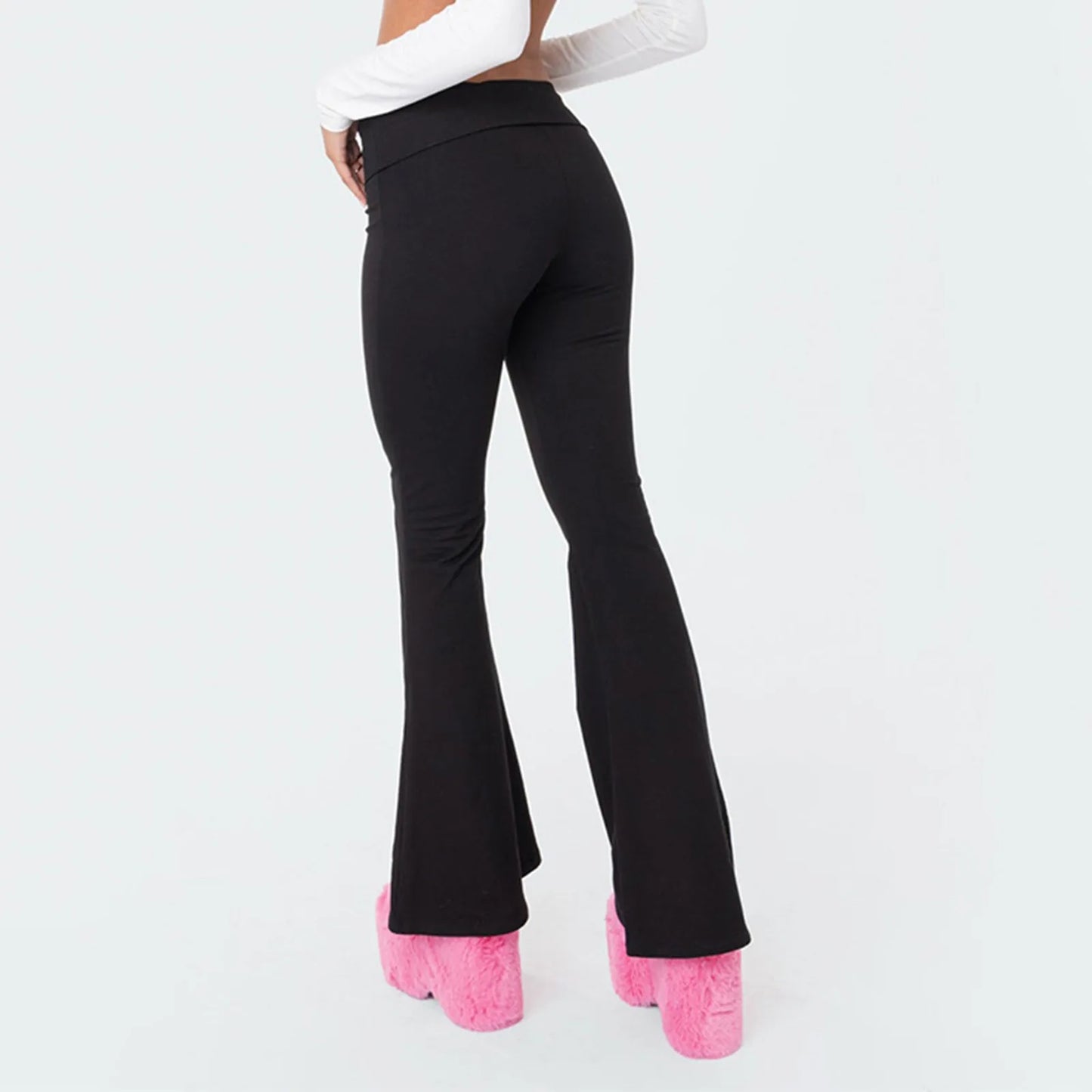 Damenmode, einfarbig, schmale Passform, schmale Reverse-Taille, niedrige Taille, elastische Taille, Schlaghose, Hose für Damen, Damenhose 2024