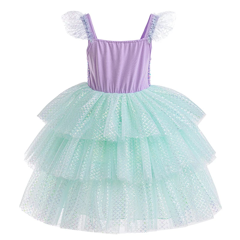 Mädchen elegante Regenbogen Prinzessin Kleid mit Bowknot Flatter Trim Mesh Kleid Tutu Kleid für Party, Performance Tutu Kleid