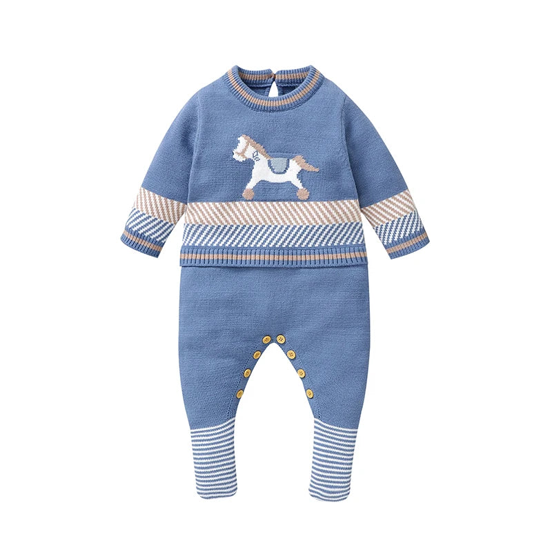 Baby Strampler Blau Langarm Stricken Neugeborenen Jungen Overalls Playsuits Herbst Winter Infant Unisex Outfits Ein Stück Kinder Kostüme
