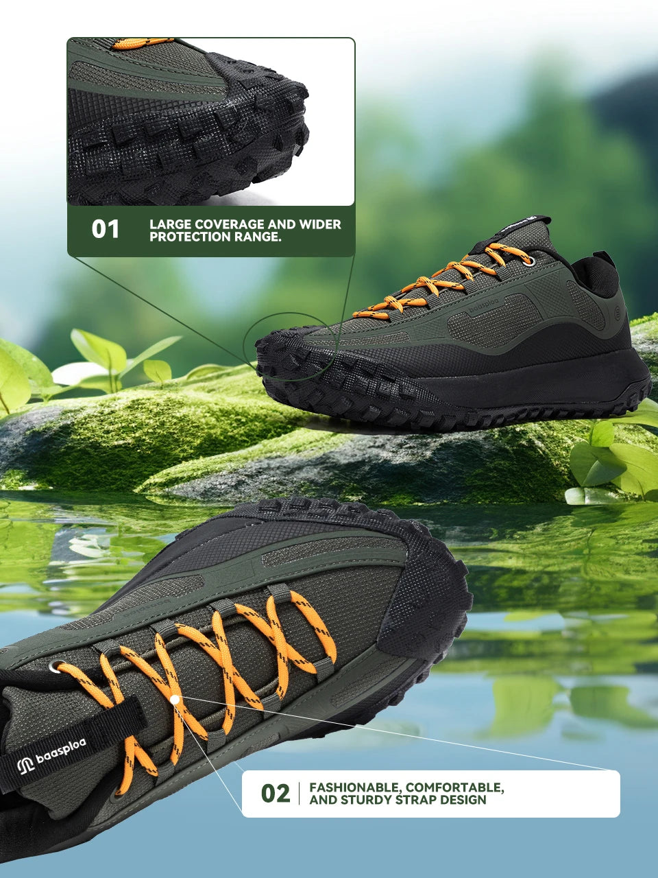 Baasploa Wanderschuhe Herren Outdoor Wasserdicht Camping Beständig Rutschfeste Turnschuhe Männlich Lässig Leichte Schnür-Wanderschuhe