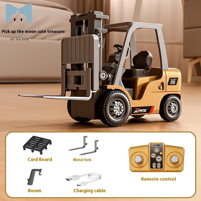 2.4G Tabletop RC Forklift Engineering Vehicle 1/64 Mini Remote Control Alloy Forklift Desktop Toys Model Gift for Boys.