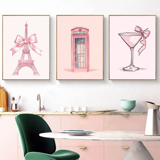 Pastel Pink Poster Watercolor Martini Art Print Vintage Canvas Painting Romantic Feminine Wall Picture Living Room Home Decor.