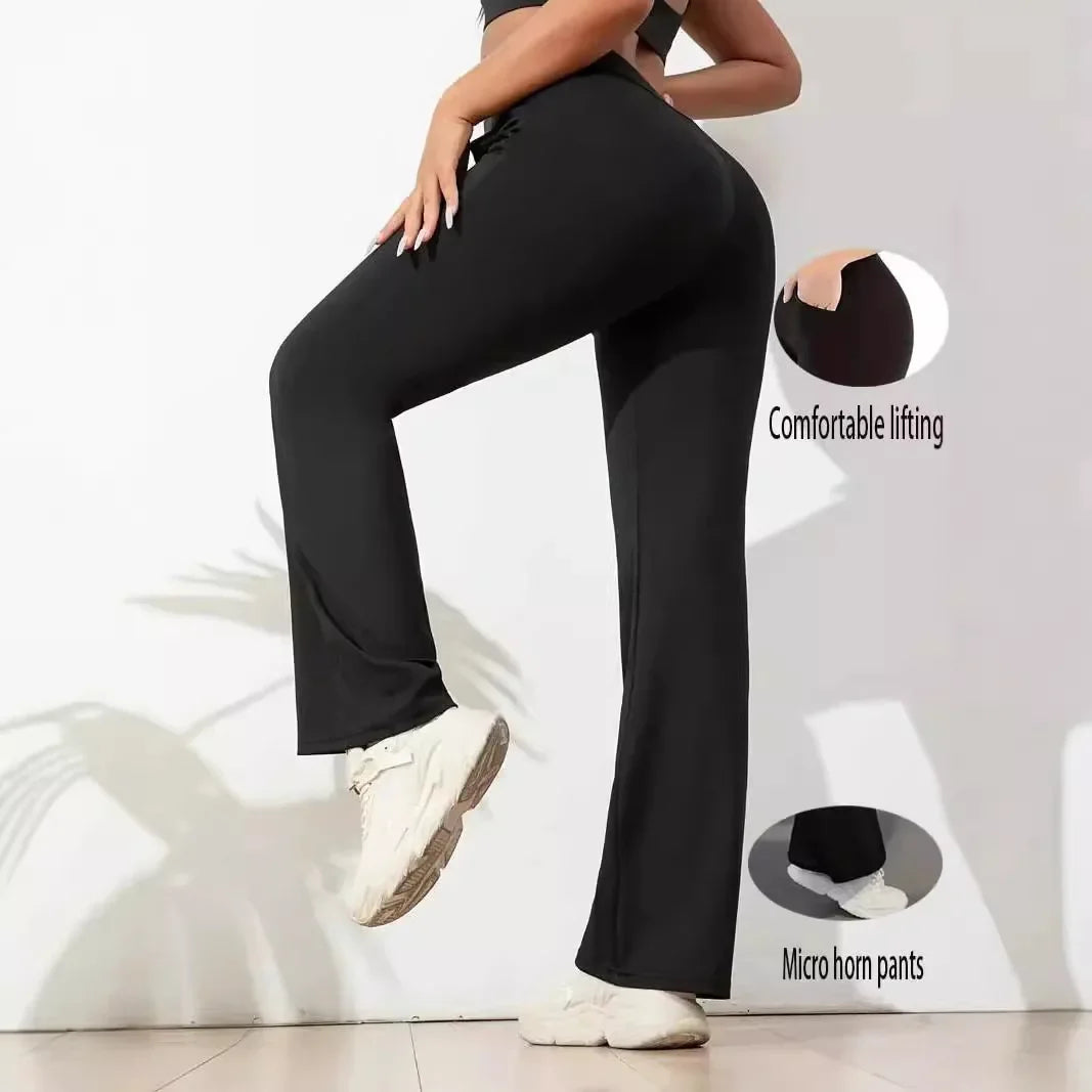 Hohe Taille Haifischform Bell-Bottom-Hose Damen Casual Micro Flared Hose Elastische Basisschicht Lange schwarze Leggings