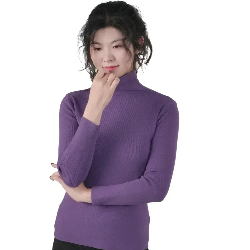 Frauen Pullover Winter Warm Hohe Kragen Strickwaren Langarm Schlank Jumper Frau Thermische Tops Kleidung Pullover Rollkragen Pullover
