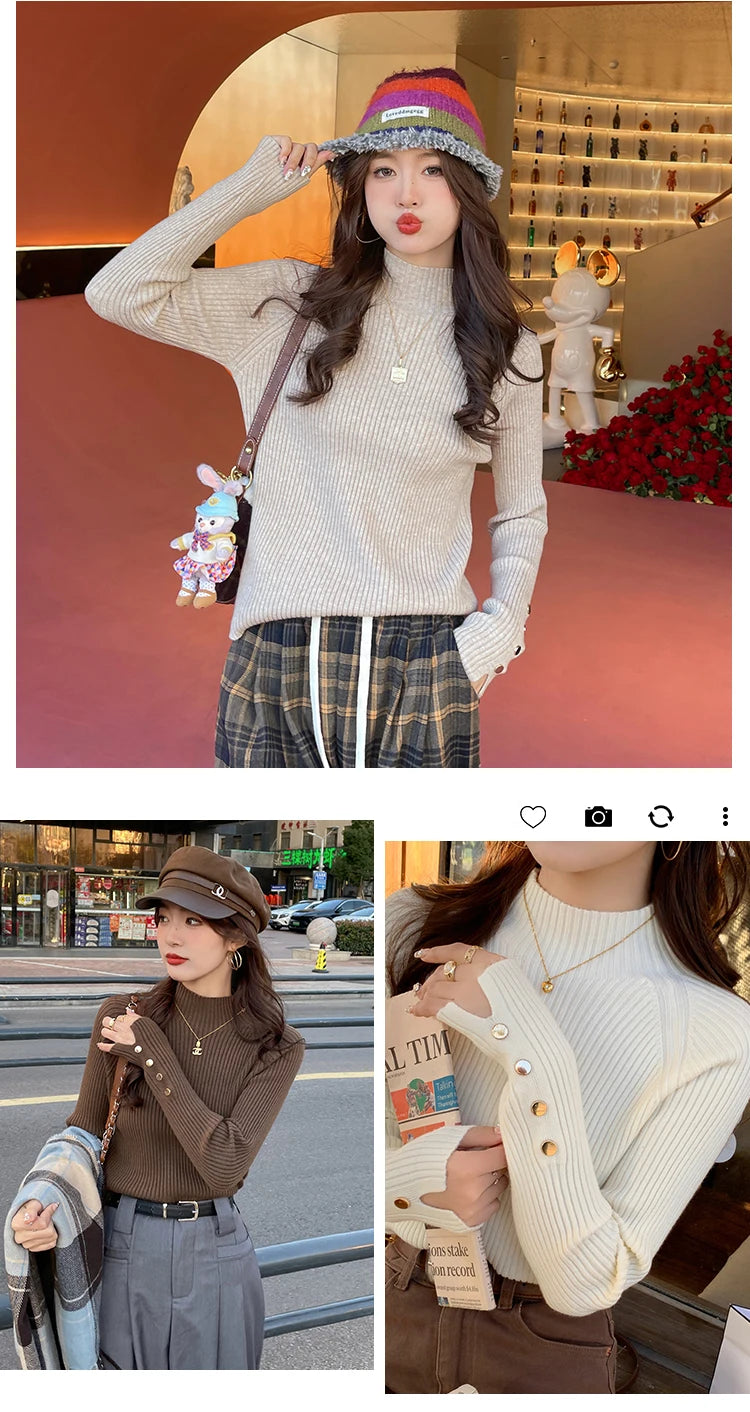 Herbst Winter Pullover Frauen Pullover Langarm Tops Kleidung Schlank Stricken Weiche Jumper Streetwear Taste Rollkragenpullover
