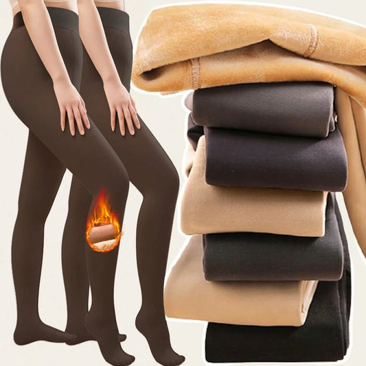 Women Thermal Leggings Winter Warm Sexy Elastic Translucent Pantyhose Female Fleece Thermal High Waist Slim Thicken Tight Pants