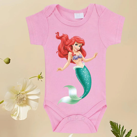 Eng anliegendes Baby-Pyjama-Set mit Meerjungfrau-Cartoon- und Anime-Aufdruck, 100 % reine Baumwolle, weicher Pyjama, Sommer, neues einteiliges Familienkleid.