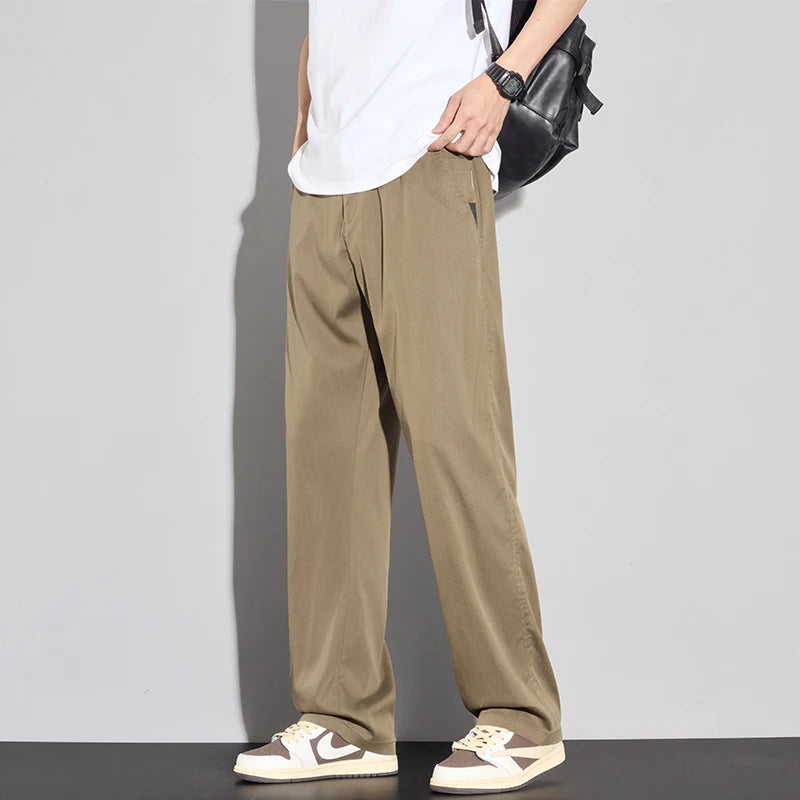 2025 Summer Thin Men's Soft Lyocell Casual Pants Breathable Fashion Solid Color Simple Male Trousers Brand Clothing