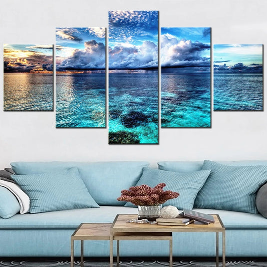5 Pieces Set Canvas Wall Art - Sky Calm Waters Landscape Decorations for Home Room Poster Print.