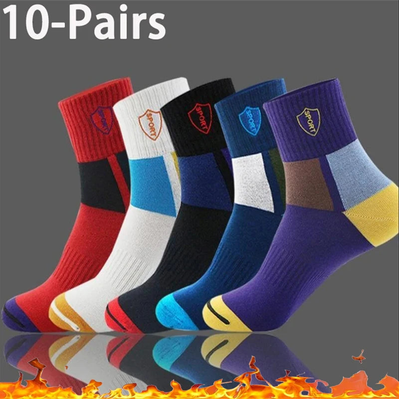 Men's thick warm towel socks 3 pairs of casual solid color mid-calf socks winter men's socks