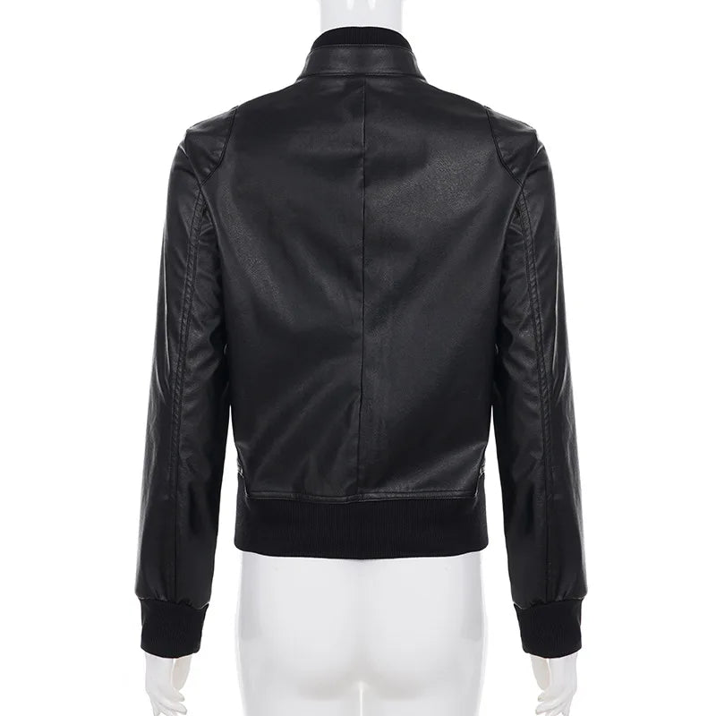 AltGoth Harajuku Streetwear Pu Leder Jacke Mall Gothic Cyber Punk Rollkragen Crop Mäntel Hipster Dark Grunge Rave Outfit Femme