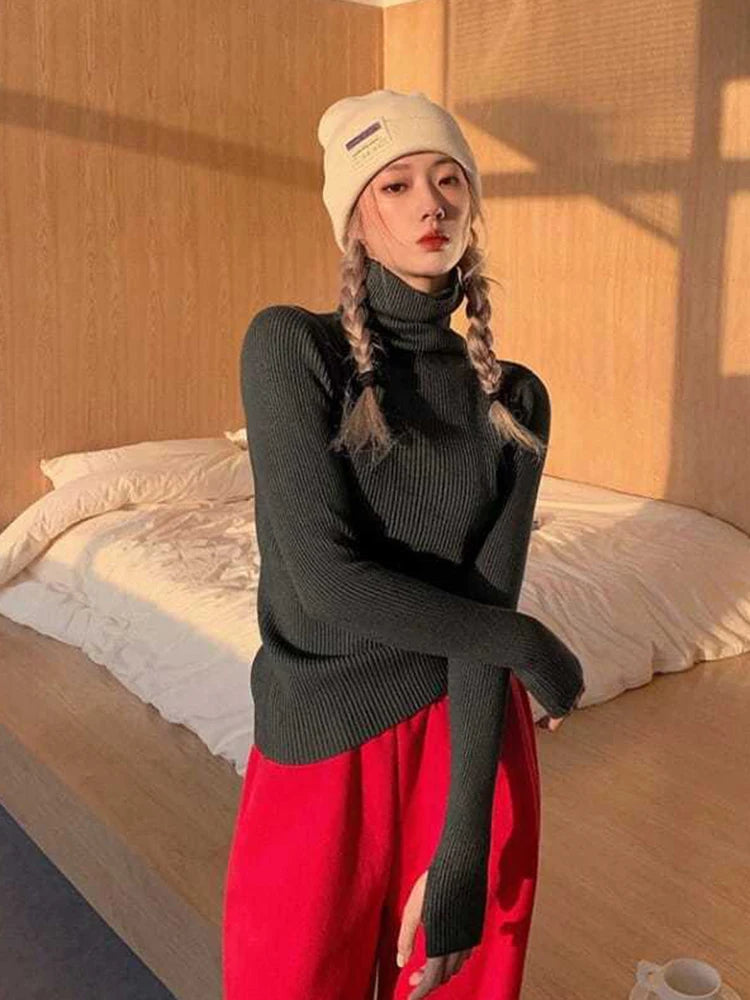 Gestrickte Pullover Frauen Koreanische Version Rollkragenpullover Winter Einfarbig Pullover Abnehmen Innen Läppen Warme Grundlegende Tops