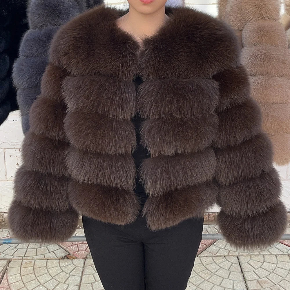 QUEENTINA Fuchspelzmantel Echt Winter Damen Neue Mode Flauschig 2025 Leder und Haut Weiße Kleidung Natürlich Neu in Mäntel und Jacken