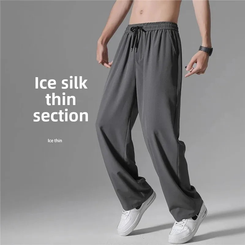 Herren-Freizeithose mit lockerer Passform, ultradünn, vielseitig, gerades Bein, sportlich, drapiert, Eisseidenhose, Sommer, leicht