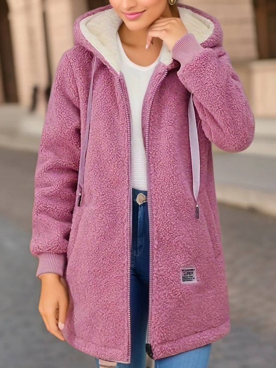 Verdicktes, mit Fleece gefüttertes Sweatshirt für Damen, Strickjacke mit Kapuze, trendige Winterjacke aus Lammwolle im neuen Stil.