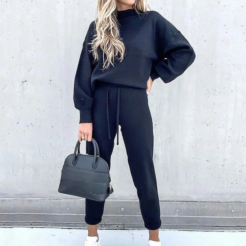 2 Piece Suit Sports for Women's Solid Color Fashion Casual Outfits Set Loungewear Long Sleeve Wide Leg Pants Streetwear