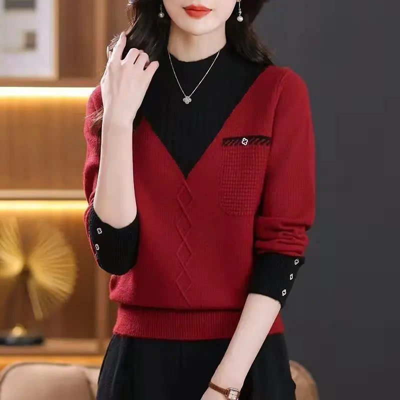 Frauen Kleidung Mock Neck Casual Pullover Herbst/Winter Mode Lange Ärmel Stricken Pullover Dame Temperament Alle-spiel lose Tops