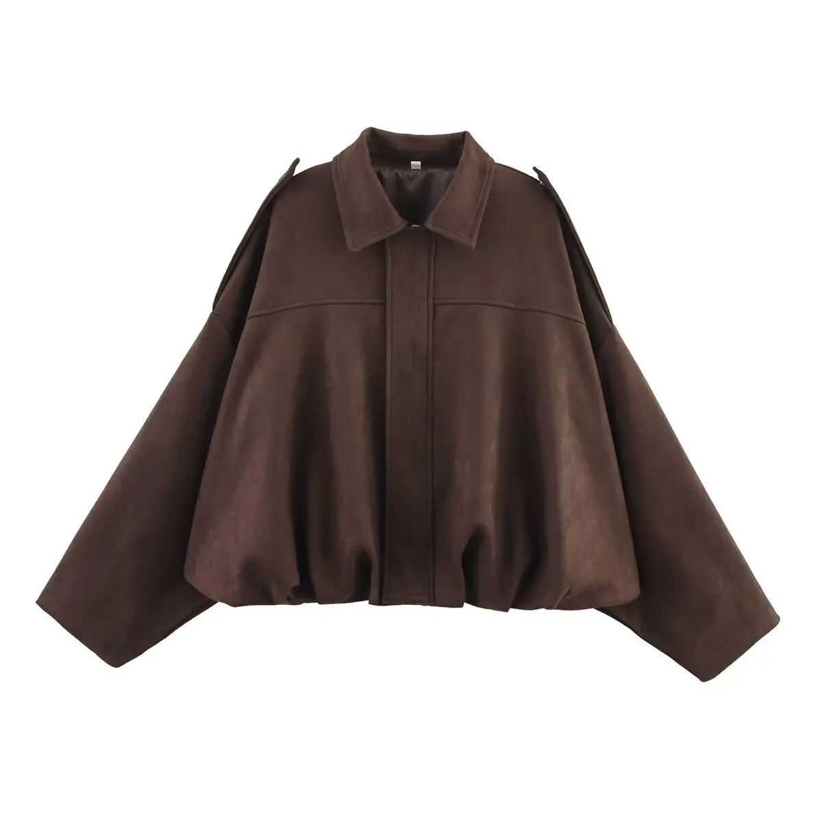 TRAFZA Damen-Jacke mit Wildleder-Textur, High Street, lange Ärmel, Umlegekragen, elastischer Reißverschluss, Knopfleiste, solider, trendiger Frühlingsmantel
