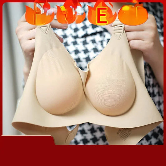 Woman Sexy Fake Chest Active Bra One-Piece Falsies Cosplay Gay Sissy Underwear Convertible Straps Plus Silicone Wire Free Pad.