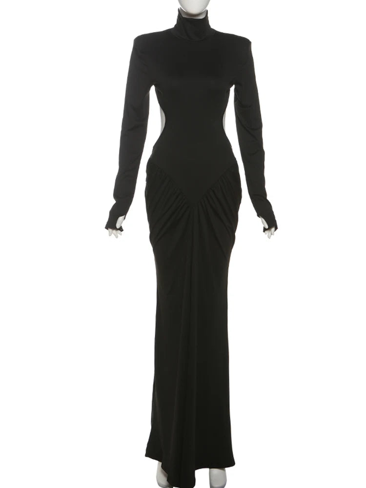 Kliou Raffen Mantel Frauen Maxi Kleider High Street Klassische Volle Hülse Gerade Schulter Backless Vestidos Mujer Abend Tragen