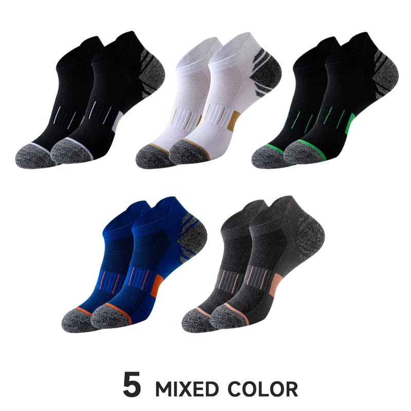 5 Pairs Socks Men's Short Socks Sweat Absorbent and Odorous Basketball Socks Running Sports Socks Breathable Mesh Men's Socks