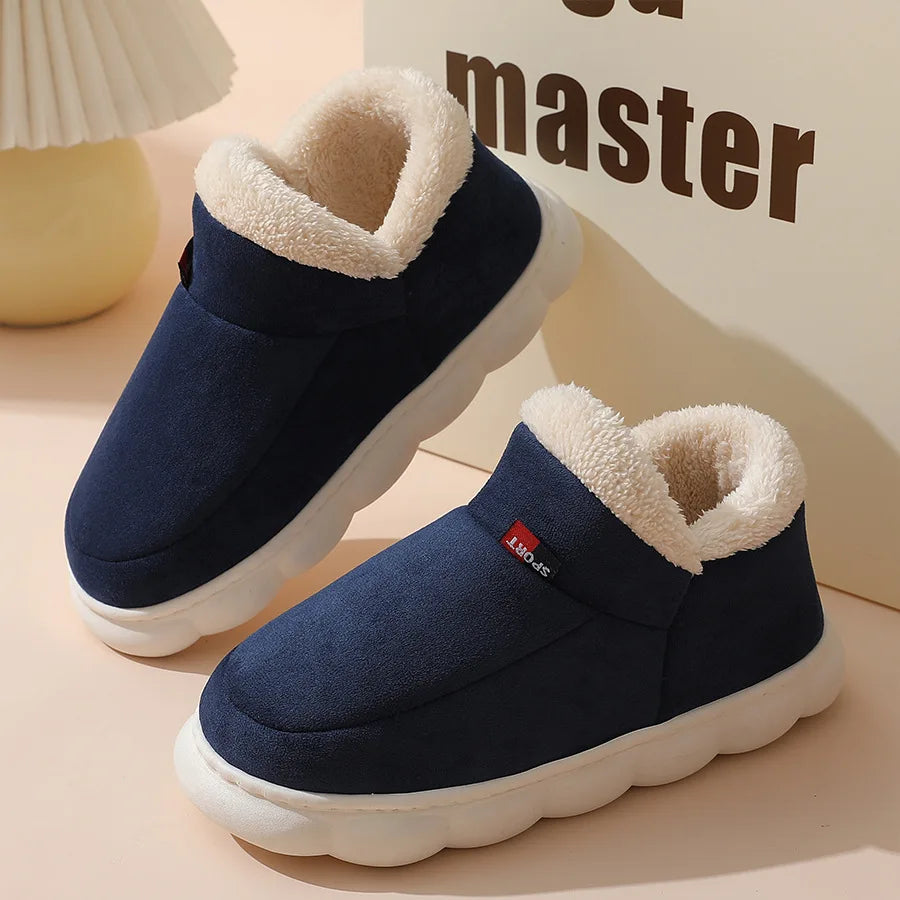 Bebealy New Winter Men Slippers Warm Cotton Shoes Men Indoor Fluffy Fuzzy Men Boots Outdoor Nonslip House Ankle Boots Shoes Men
