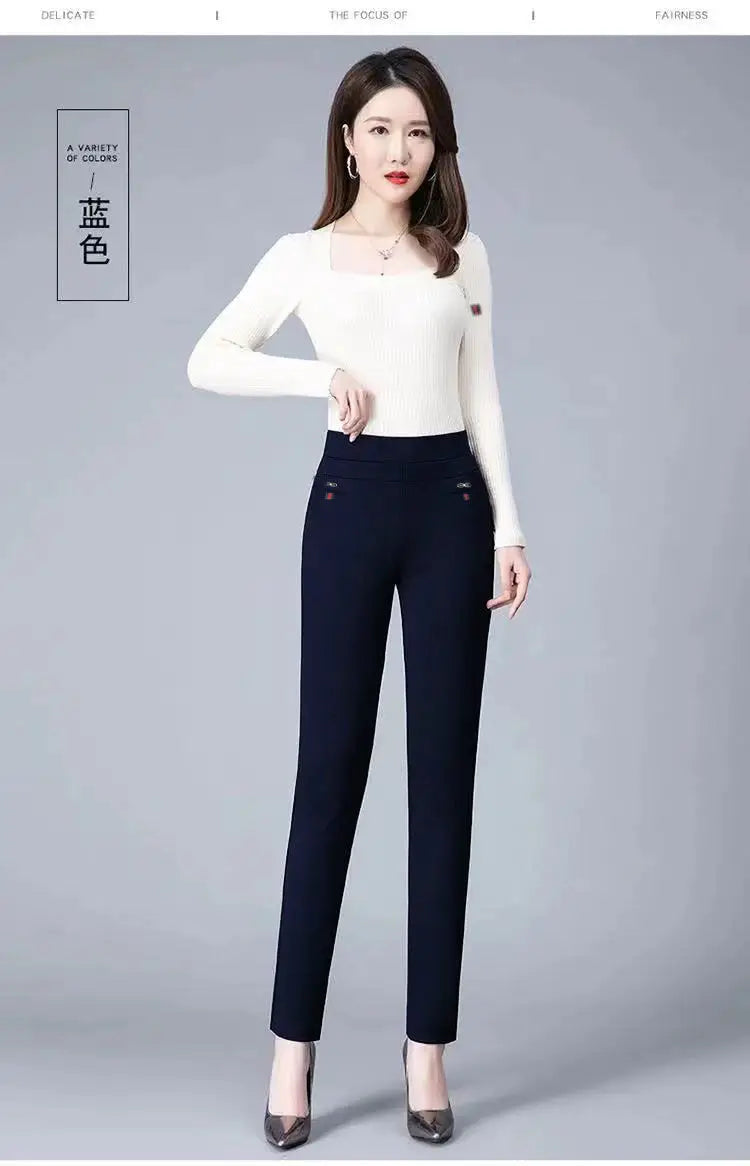 Büro Dame Feste Big Size 6XL Alle-spiel Bleistift Hosen Frühling Herbst Mode Frauen Elastische Hohe Taille Taschen Gerade hosen