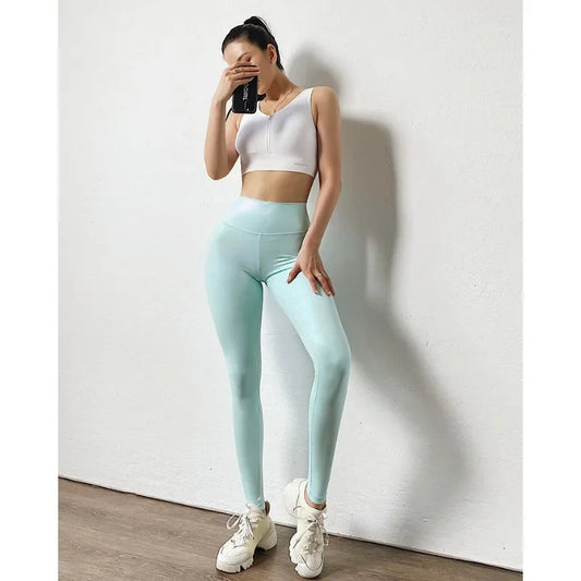 Pearlescent Glossy Leggings Women Seamless Slim Tights Sexy Hip Lift Fitness Pants Quick Drying and Breathability Yoga Leggings.