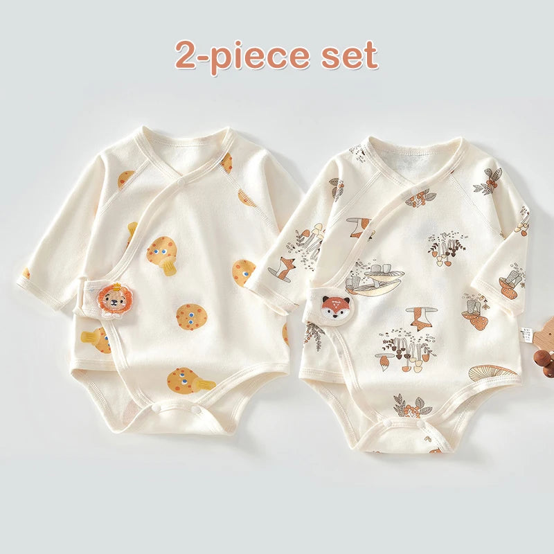 Ircomll 2-teiliger Frühlings- und Herbst-Body für Neugeborene, Baumwolle, langärmelig, Kleidung, Säuglingskleidung, Pyjama, Overalls für Mädchen und Jungen, 0–6 Monate