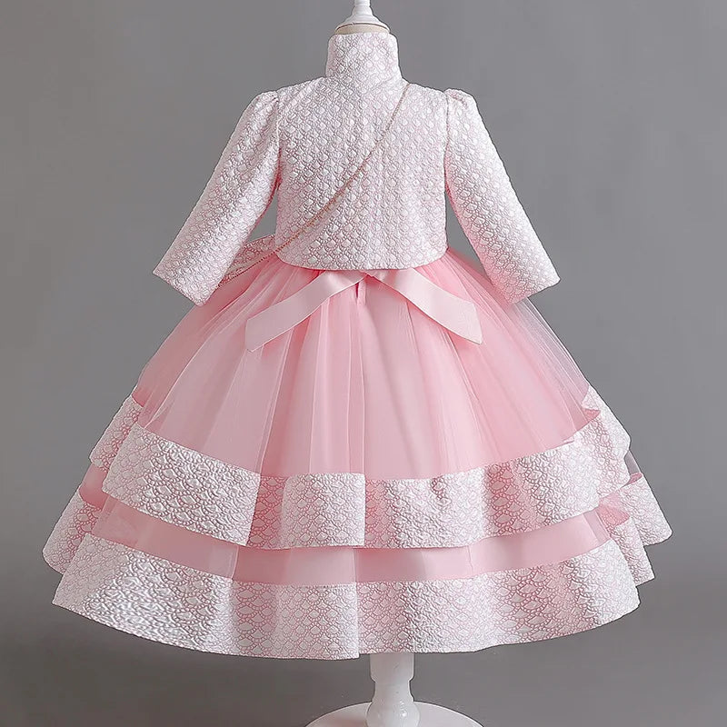 Neues Mädchenkleid, zweiteiliges Set, 3–10 Jahre alt, wunderschönes Weihnachts-Performance-Kleid, Herbst-Party-Abschlussballkleid für Mädchen