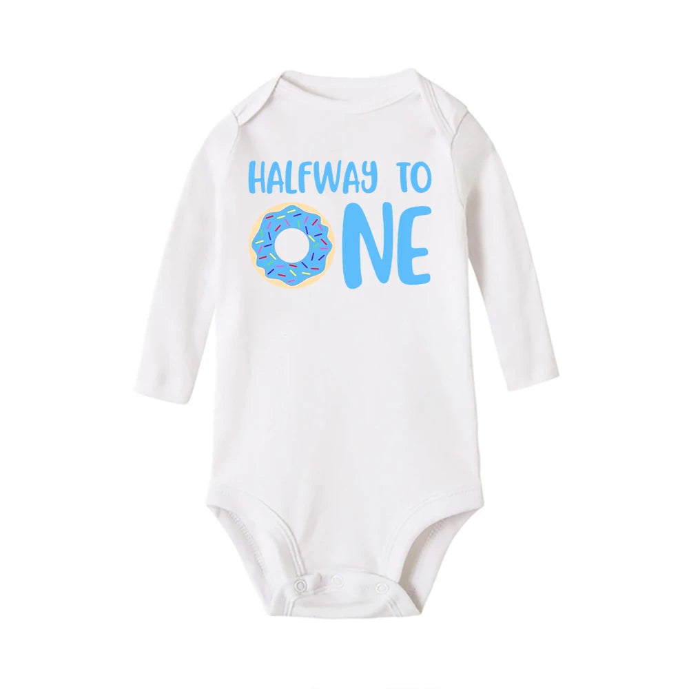 Halber Weg zu einem Geburtstag Baby Bodysuit Langarm Mädchen und Jungen Stram pler Baby Party Overall Kleidung