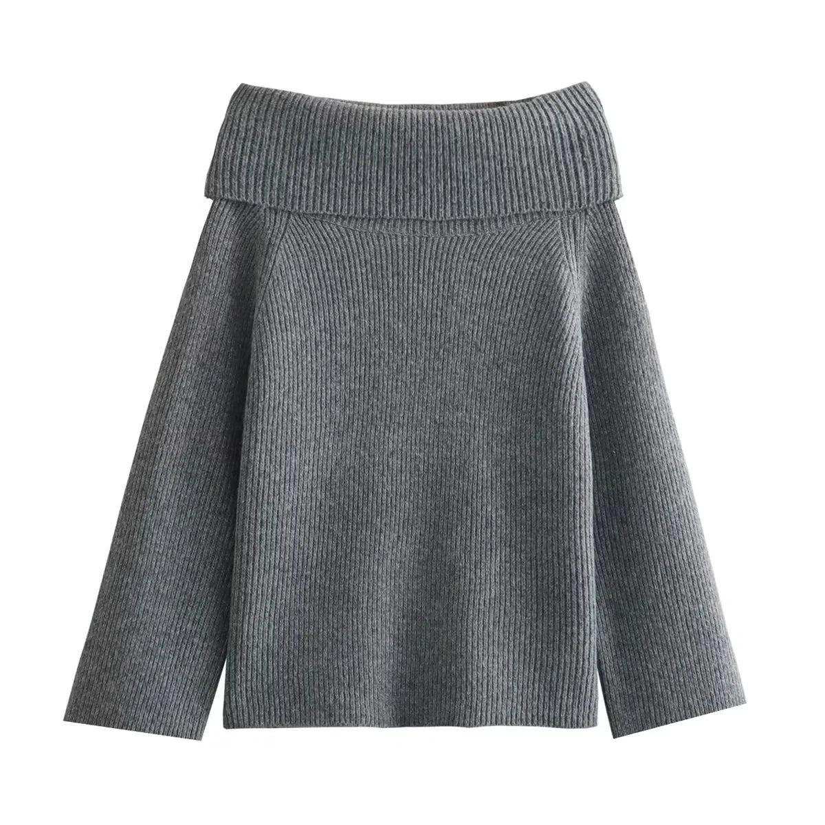 TRAFZA Frauen Fashion Solid Off Schulter Pullover Langarm Gestrickte Pullover Pullover Herbst Weibliche Casual Strickwaren Chic Top